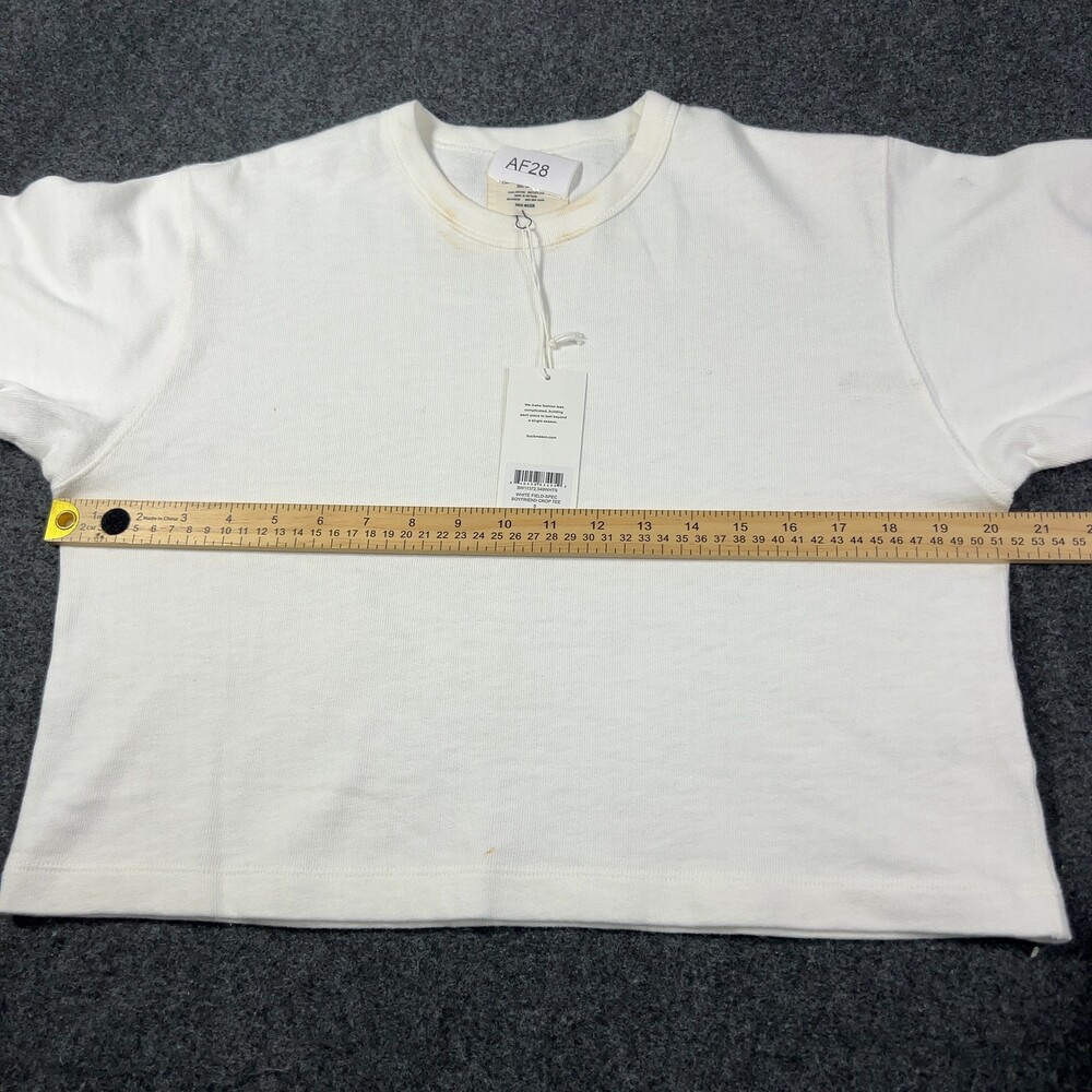 Buck Mason White Field-Spec Boyfriend Crop Tee Womens Sz Small NWI Msrp55 [AF28] - Picture 13 of 16
